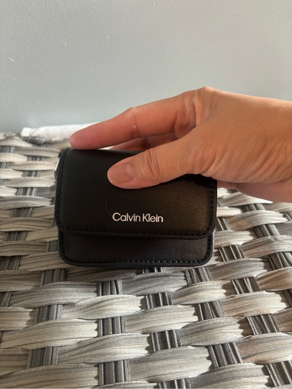 Calvin Klein Black Mini Leather Wallet with Silver Logo